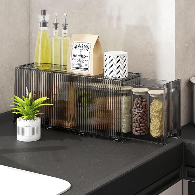 KHNR Slim 2 Tier Kitchen Spice Rack Shelf Organizer with Wheels, Narrow Gap Storage Cabinet for Bottles, Cans & Seasoning Jars, Food Grade PET, Perfect for Refrigerator Side or Pantry, Clear Grey