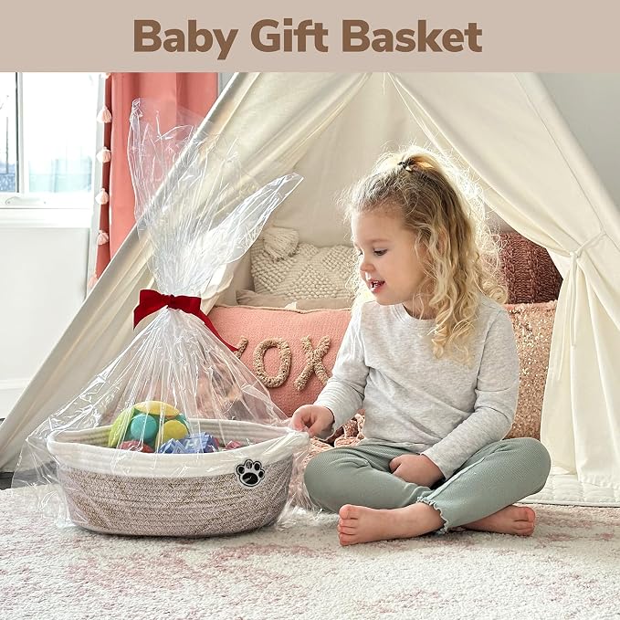 Dog Toy Basket Small Gift Basket for Baby, 12"x 8" x 5" inches Woven Storage Baskets for Dog Cat, Nursery Storage Baskets for Diapers, Towels, Mixed-Brown (Pack of 2)