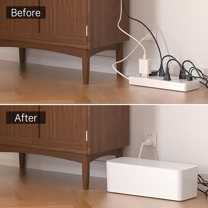 YECAYE Cable Management Box, White, XL+M, 2 Pack | Pet Friendly;Child-Proof; Power Strip Protector;For Home & Office;Cord Organizer Box;Wire Hider and Cord Organizer for Desk