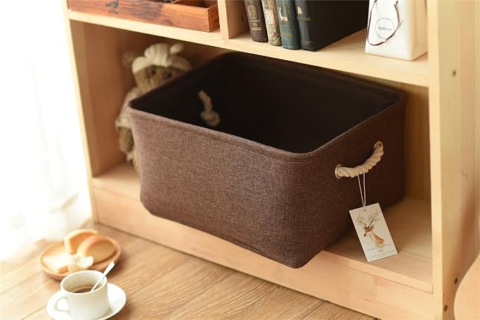 Decorative Basket Rectangular Fabric Storage Bin Organizer Basket with Handles for Clothes Storage (Brown, Large-1Pack,15L*10.5W*8H)
