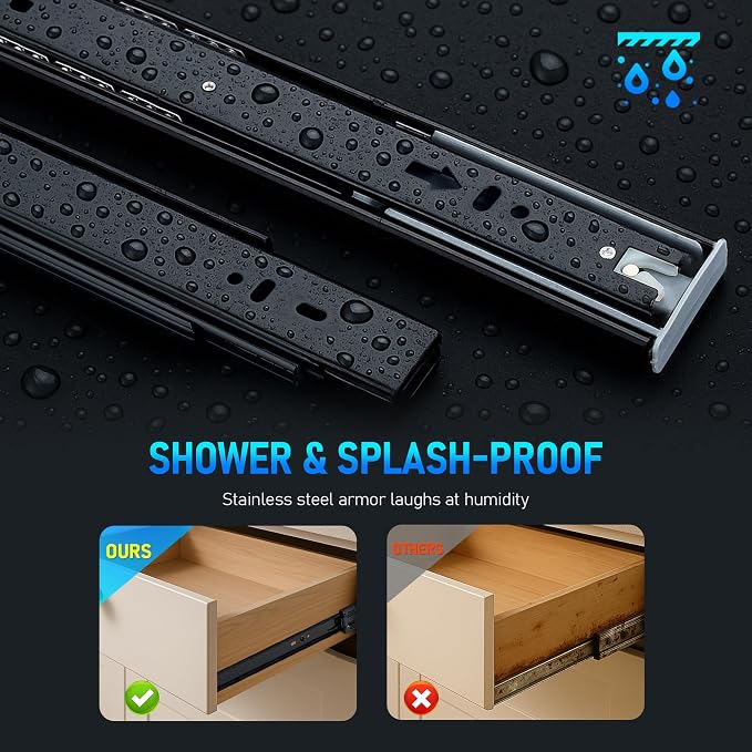 20 Inch Full Extension Drawer Slides, Heavy Duty Side Mount, 6 Pairs, Black | Soft Close Drawer Slides, Steel Ball Bearing Design, 6 Pair/12 Slides, Screws Included, Cabinet, Dresser and Toolbox Use