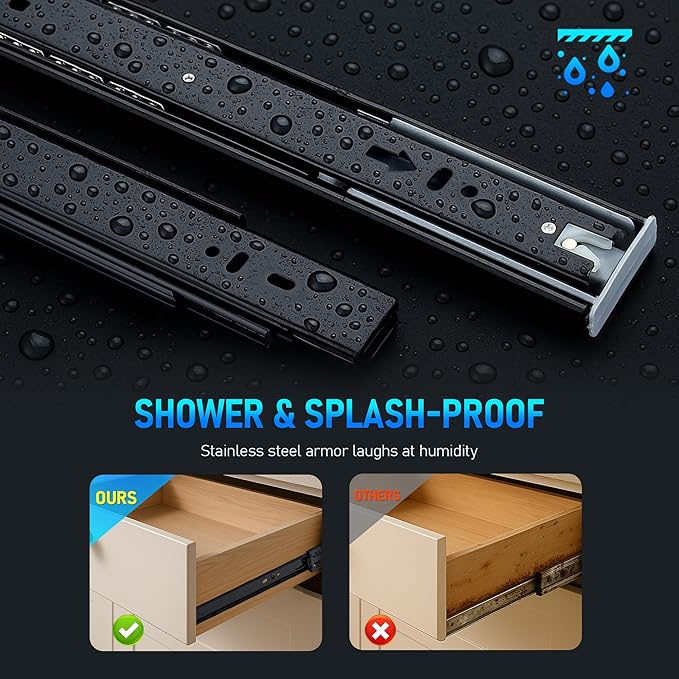 22 Inch Full Extension Drawer Slides, Heavy Duty Side Mount, 5 Pairs, Black | Soft Close Drawer Slides, Steel Ball Bearing Design, 5 Pair/10 Slides, Screws Included, Cabinet, Dresser and Toolbox Use