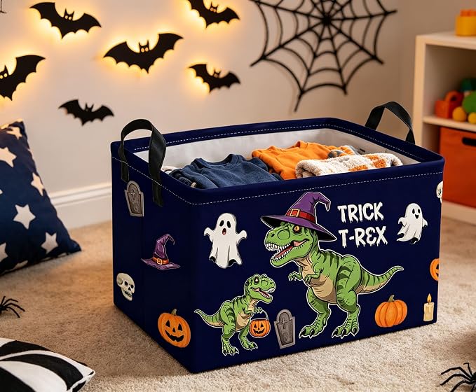 Rectangle Kids Baskets Halloween dinosaur Basket Cute Storage Bin Fish Box for Room Decor Gift Basket(Halloween dinosaur)