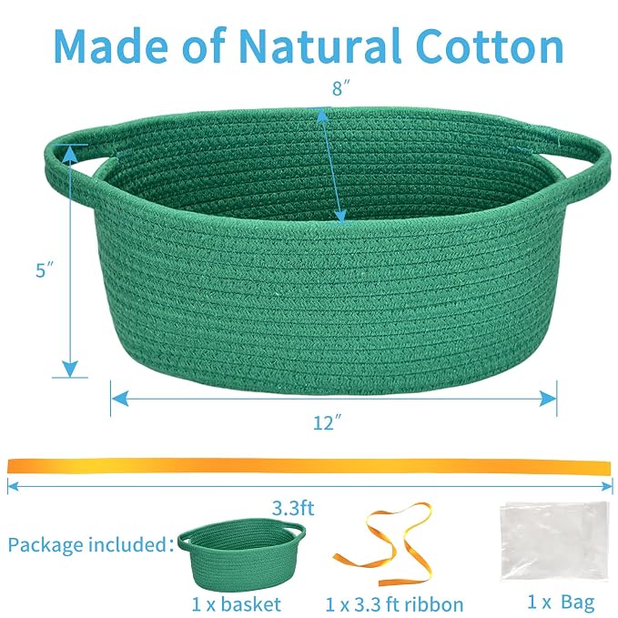 ABenkle Small Woven Easter Basket with Handle, 12x8x5 inches, Durable Decorative Gift Basket Nursery Storage Organizer for Baby Showers Holidays, Gift Wrap Ready with Ribbon