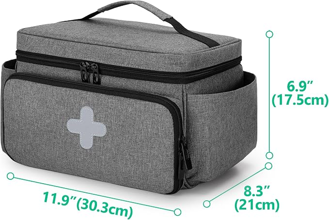 Small Medicine Storage Bag, Empty Family First Aid Kits Case, Gray | Emergency Medical Supplies for Home Care, Pill Bottle Organizer, Multifunctional Bag for Medical Use, Dormitory, Travel