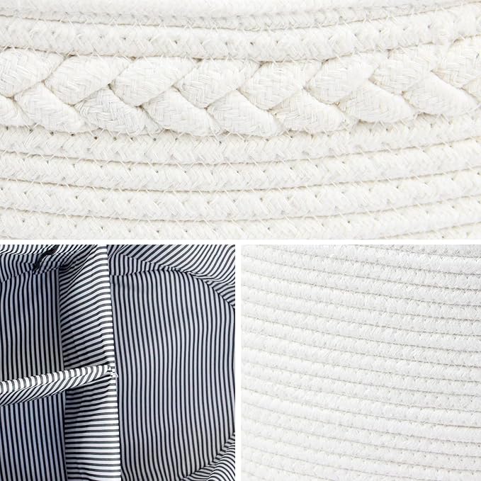Casaphoria Woven Sundries Hamper - Cotton Rope Basket for Storage, Caddy, Organizer with Handle - Cream White (14.2"x8.5"x7.1")