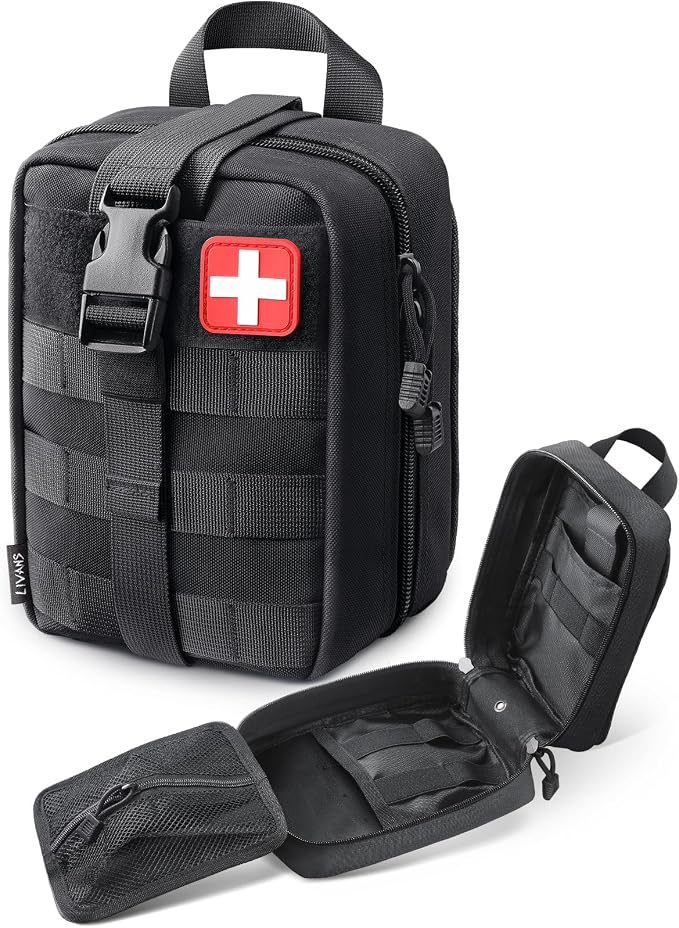 LIVANS 1000D First Aid Bag Empty, Medical Ifak Pouch for Emergency & EMT | Molle Compatible, Rip-Away & Quick-Release Design, Versatile for Tactical, Camping, Hiking and Travel