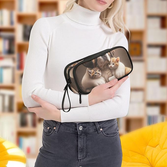 Cute Dog Pet Kitten Cat Pencil Case Zipper Pouch Large Cute Pen Pouch for Girls Office Pencil Storage Bags Stationery Kids Organizer School Supply
