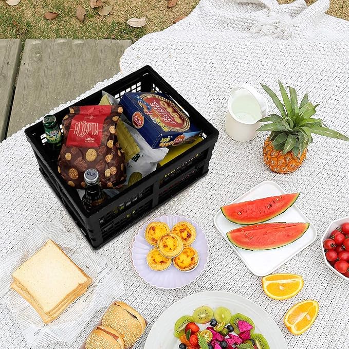 Morcte 3-Pack 15 L Plastic Collapsible Storage Crates, Black | Folding Plastic Crates, Foldable & Stackable, Sturdy & Lightweight, for Home, Office