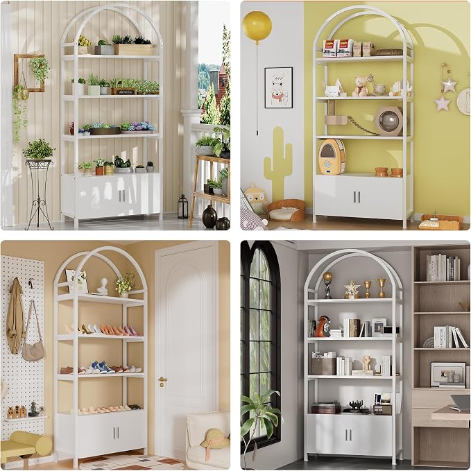 Kepptory Arched Cat Storage Shelf, 5-Tier Cat Tower Display Rack with Cabinet