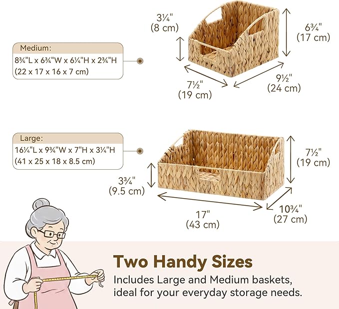 GRANNY SAYS Wicker Storage Basket, Wicker Basket with Handles, Trapezoid Woven Baskets for Shelves, Decorative Baskets for Home Decor, Water Hyacinth, 3 Pack