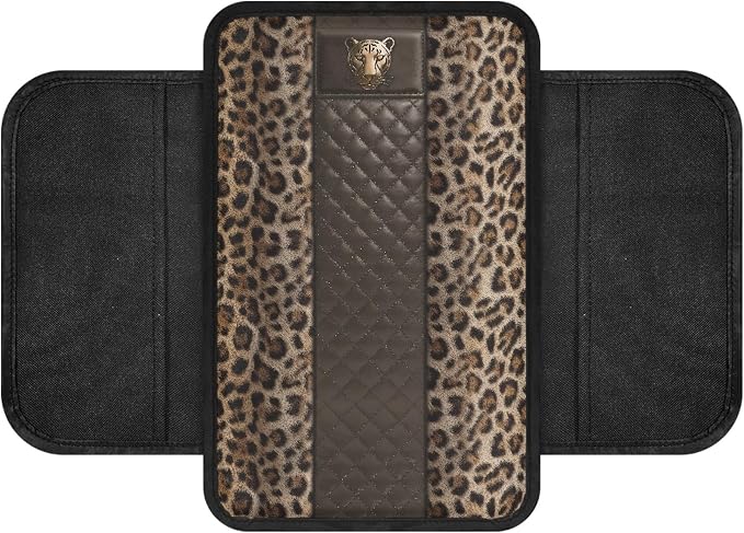 Howilath Universal Armrest Cover Soft Pad for Car Console | Classic Leopard Print Interior Accessories, Machine Washable, with Storage Pockets, Fits Suv and Truck