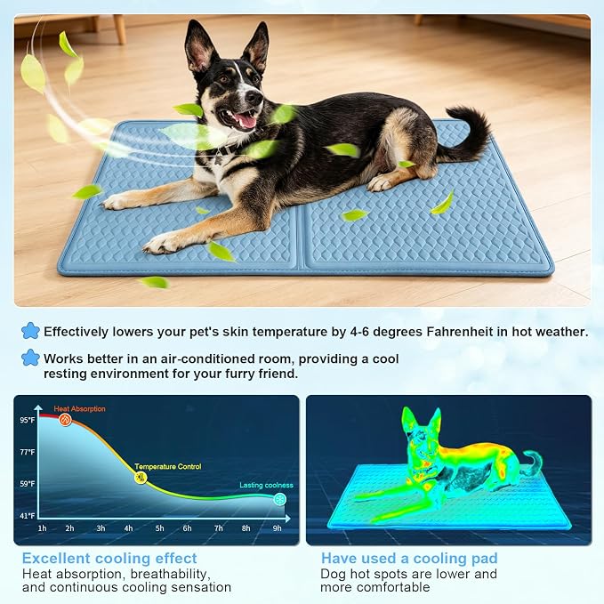GOLOPET Large Cooling Mat for Dogs 45 x 23in | (Q-Max>0.5)Solid Silicone Honeycomb Heat Dissipation Structure，Breathable and cool fiber fabric，Rapid cooling,Easy to clean