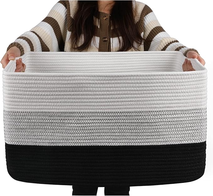 OIAHOMY Blanket Basket Laundry Basket Dog Toy Basket 75L Gradient Black | Large Storage Basket,Baby Basket,Toy Storage,Woven Rope Basket for Blankets,Blanket Storage for Living Room