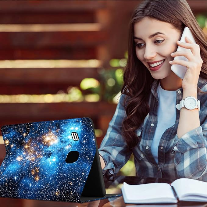 for Samsung Galaxy Tab E 9.6" 2015 SM-T560/T561/T567 Case | Slim Leather Smart Cover with Multi-Angle Anti-Slip Stand [Auto Wake/Sleep] Shell for Women Men - Blue Galaxy