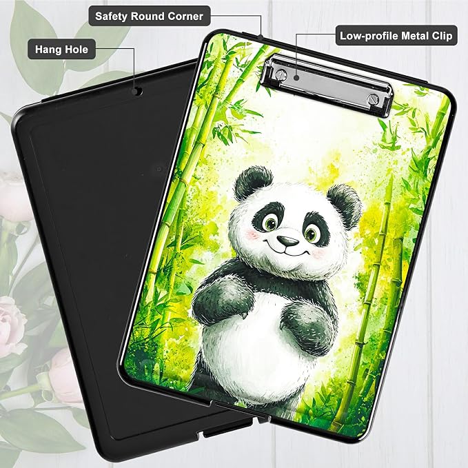 Green Bamboo Panda A4 Clipboard with Storage Pen Holder, Clipboards Organizer Nursing Clipboard Foldable File Folder Plastic Clipboard Folio Clip Board for Office Students Classroom Doctor