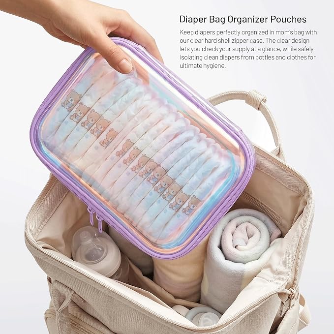 Clear Hard Shell Organizer Cases, 2 Pack | Iridescent PET shell with water-resistant, scratch-resistant surface for travel, toiletries, electronics and daily essentials
