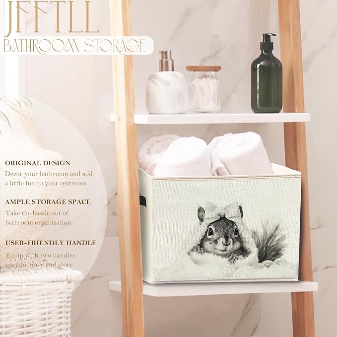 Funny Squirrel Bathroom Storage Bins Box, Funny Bathroom Decor, Squirrel Lover Gifts Storage Basket Laundry Hamper with Handle for Bath Room Clothes Vanity Undersink Home Organization