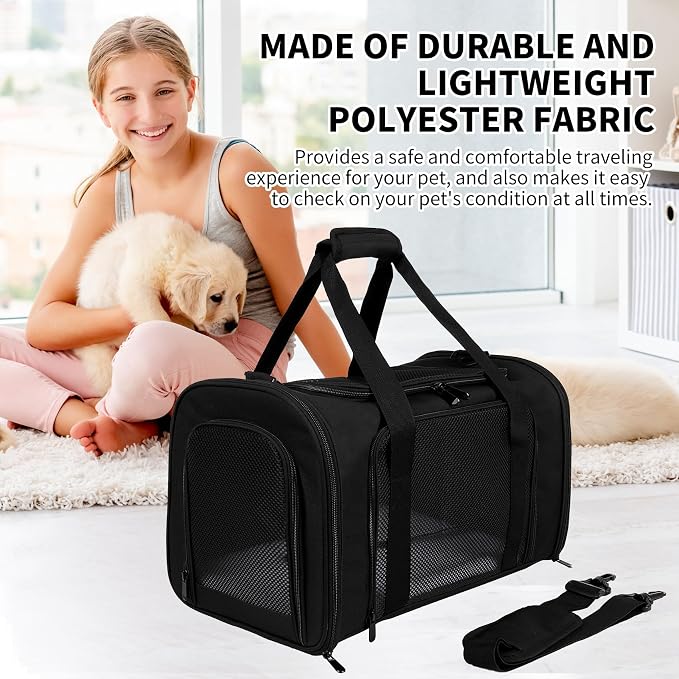 Carriers Soft-Sided Pet Carrier for Cats Dogs Under 15 lbs,TSA Airline Approved with 4 Ventilated Windows(Medium,Black)