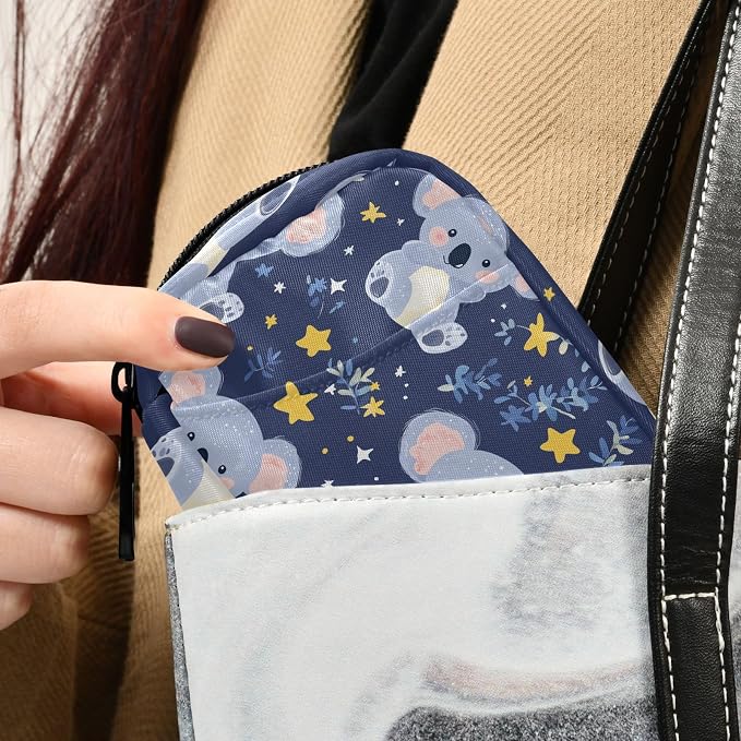 Fustylead Cute Cartoon Koala Bear and Stars Travel Pill Case Bag with Zipper Weekly Pill Box 8 Compartments 7 Day Personal Pill Case Purse Medicine Case Organizer