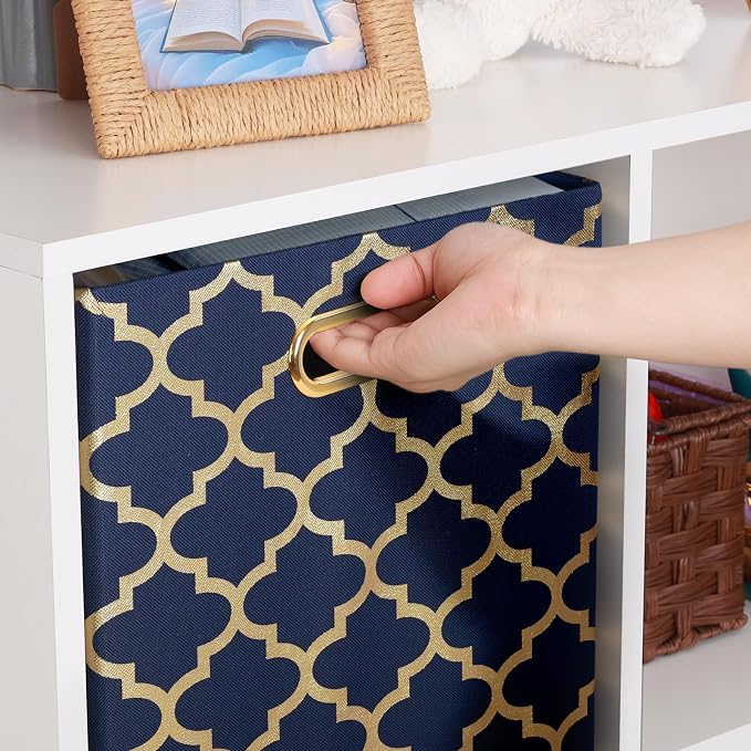 11x11x11 Storage Cube Bins, Collapsible Storage Bins Fabric Storage Cubes | Organizer Baskets Box Drawers for Shelves, Closet, Wardrobe, Bookshelf, Cabinet Blue/Gold Lantern, 4 Pack