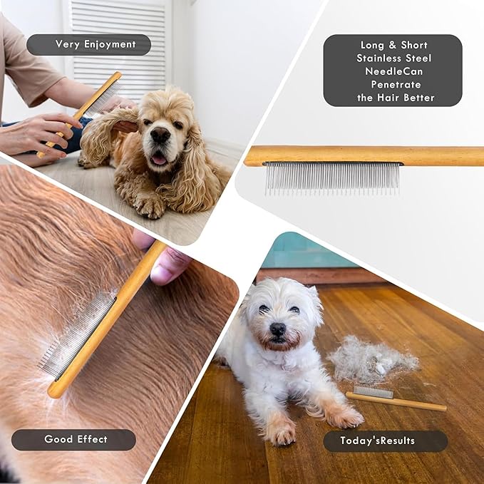 Slicker Brush for Dogs, Large Long Pin Dog Grooming Brush for Doodles Goldendoodles Poodles Labradoodle Bernedoodles, 3 Pcs Wooden Handle for Mats Tangles - Black