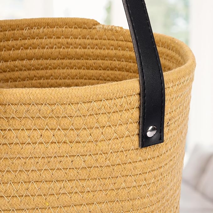 2 Pack Highland Cow Cotton Rope Basket - Cute Brown Basket with Handle for Plants, Toys & Baby Stuff, Western Nursery Decor, Baby Gift Box (7.8"x7")