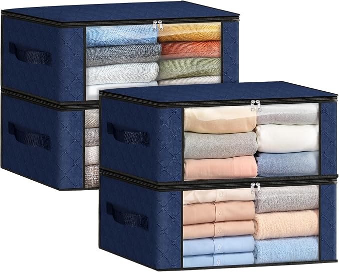 35L Closet Organizers, Foldable Under Bed Storage Containers | Storage Bags with Zippers,Window and Handles for Organizing Bedroom, Closet, Clothing,Organization with Handle