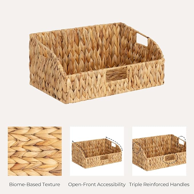 StorageWorks Pantry Baskets for Organizing, Hyacinth Storage Baskets,2-Pack | Pantry Organizers and Storage with Built-in Handles, Wicker Storage Baskets for Shelves, Wicker Baskets for Organizing
