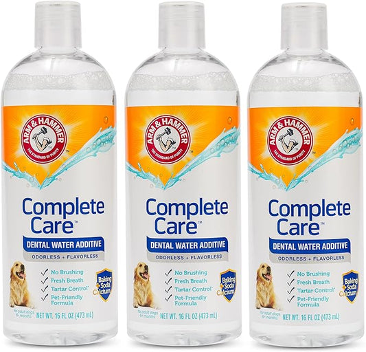 Arm & Hammer Dog Dental Water Additive Breath Freshener, Odorless Flavorless Oral Care Solution for Plaque and Tartar Control, Daily No Brush Dental Support for Dogs, 16 Fl Oz - 3 Pack