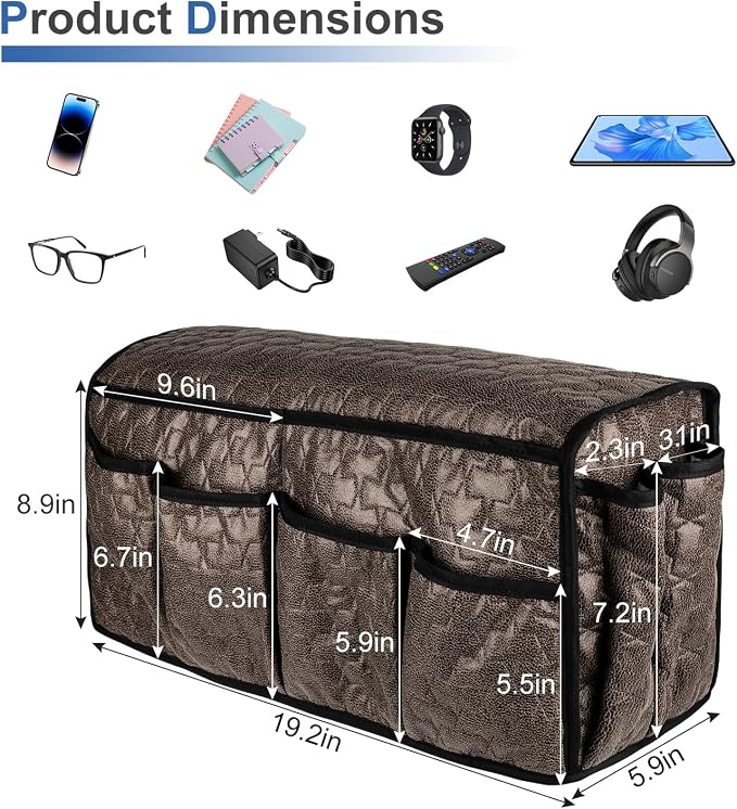 TV Remote Control Holder for Armchair, Arm Chair Caddy for Recliner 14 Pockets, Non-Slip Sofa Armrest Organizer Storage for Cell Phone TV Remote Control Magazines (Brown)