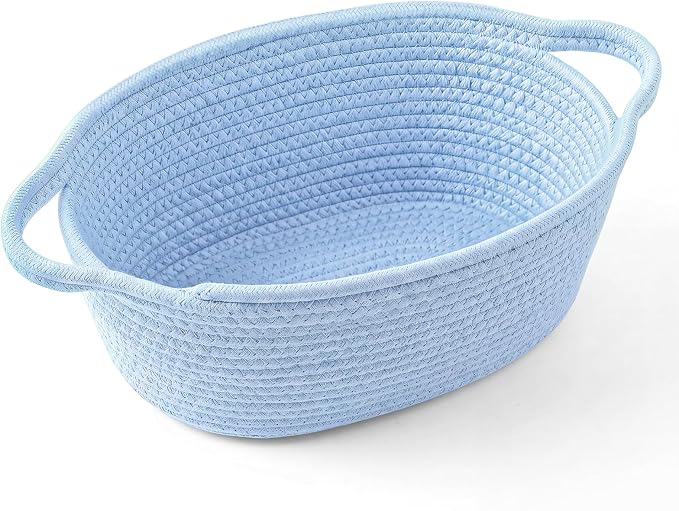 Baby Boy Woven Gift Basket for Gifts Empty Blue Storage Basket | Soft Cotton Rope for Organizing Raffle Events Baby Shower Nursery Bathroom Pet Toys Shelf Table Closet Storage