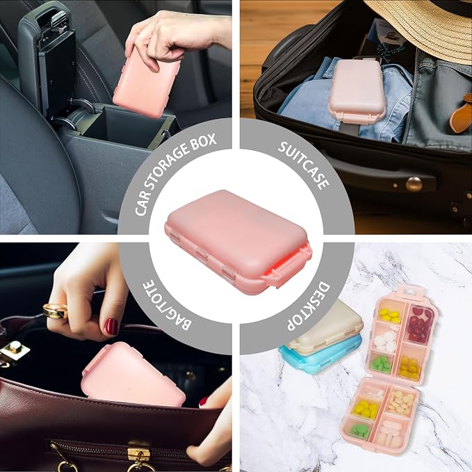 Pill Organizer with 161 Medicine Labels, Beige Travel Pill Case | Compact 10-compartment pill case with 161 labels for daily vitamins, supplements, 7-day planning, purse, backpack, and travel