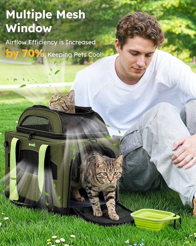 Pecute Cat Carrier,Top Expandable Dog Crate for Travel, Green