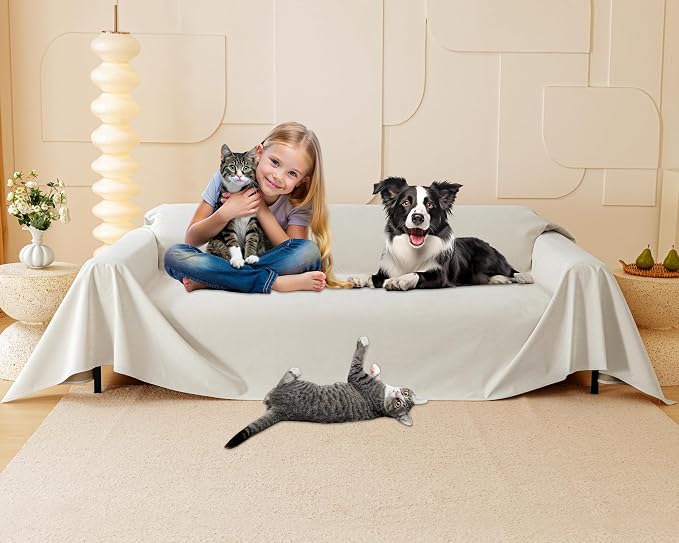 Loiion Cat Scratch Proof Furniture Protector Waterproof Sofa Cover 150"x71" | Pet-Friendly Couch Protector, Anti-Scratch & Anti-Slip Sofa Cover For Cats Dogs Kids, Machine Washable