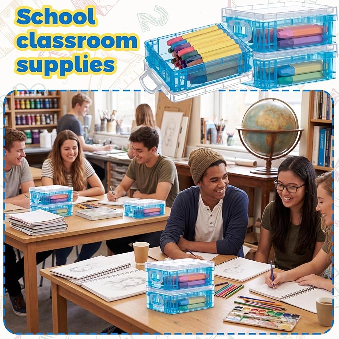 Suzile 50 Pcs Plastic Crayon Box with Lid 4.8 x 3.4 x 1.6, Blue | Small Crayon Storage Containers Bulk, for Office School Classroom, Art Crafts Pen Pencil Organizers, Back to School Supplies
