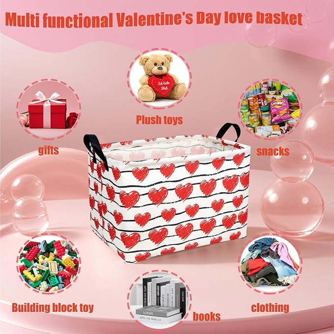Valentine's Day Basket Gift for Empty Cute Heart Large Storage Bin for Kid and Baby Room Décor (Red Love)