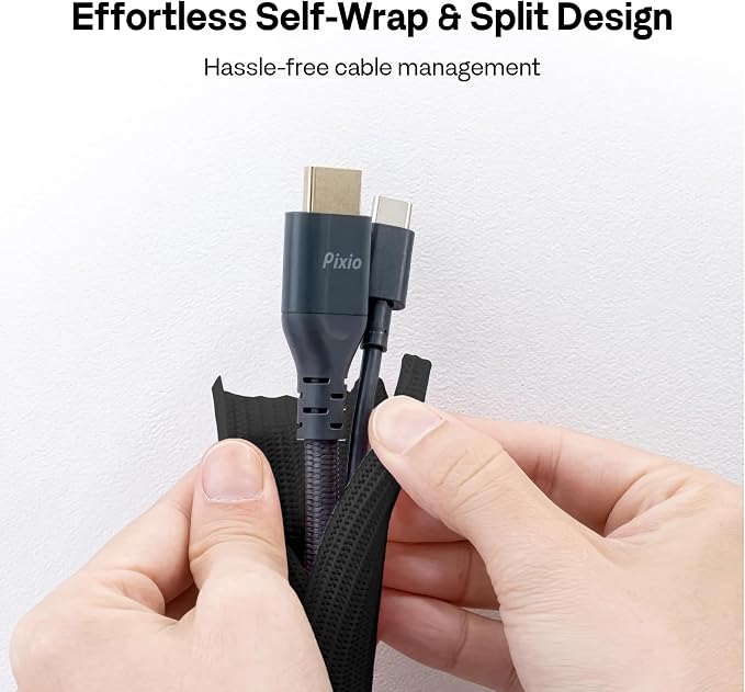 Pixio 10FT Tubing Cable Sleeve – 1/2 inch Flexible Cable Management Sleeve for PC, Gaming, TV & Office, Wire Organizer for Desk Cable Cleanup