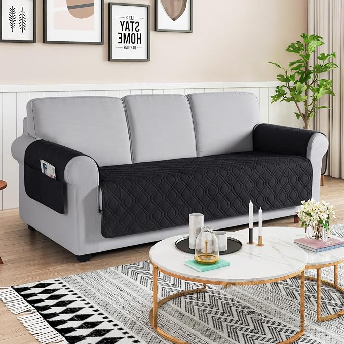VANSOFY Waterproof Couch Cover for Pets, Black, 72.4" | Non-Slip, Washable, Utility Pockets, Pet Friendly, Furniture Protector Slipcover for 3 Cushion Plus Couch