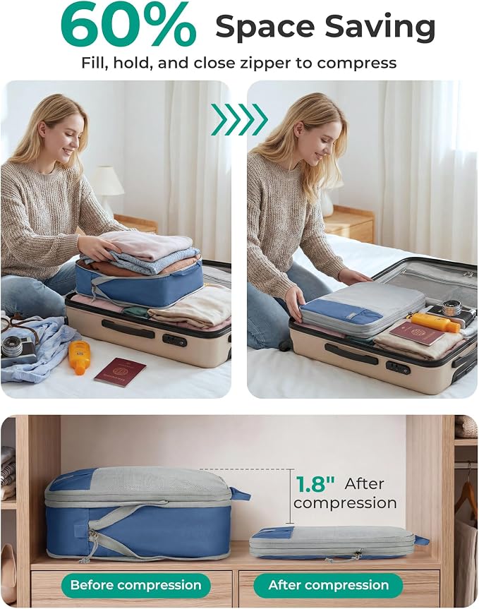 BAGSMART Compression Packing Cubes for Travel Essentials | 14 Set /6 Set /4 Set/2 Set, Lightweight, Durable