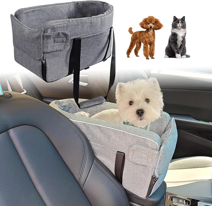 Car Center Console Pet Bed for Rolls-Royce Cullinan SUV 2018-2026 Portable Foldable Small Dog & Cat Carrier for Armrest with Safety Leash Side Pocket