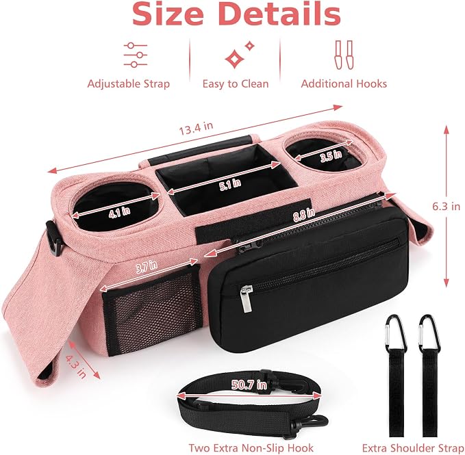 Accmor Universal Stroller Organizer with Insulated Cup Holder Detachable Phone Bag and Shoulder Strap,Stroller Bag Caddy Organizer for Uppababy, Baby Jogger, Britax Strollers