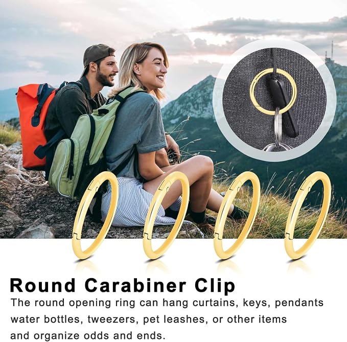 10Pack Inner Dia. 2" Large Gold Carabiner Clips, Metal Spring O Rings for Organizer Key Rings, Paracord Keychain Lanyard, Pet Chains, Purse Hardware, Key Snap Hooks DIY Accessory