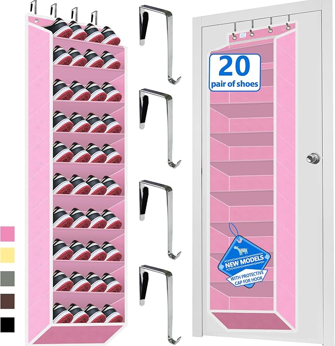 10 Tiers Shoe Organizer for Closet, 20 to 30 Pairs Shoe Rack Door | Extra Deep Pockets Over the Door Shoe Organizer for Dorm and Back Door, Heavy Duty Anti-Scrath Hanging Hooks Shoe Storage