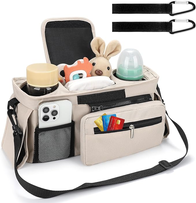 Accmor Universal Stroller Organizer with Insulated Cup Holder Detachable Phone Bag and Shoulder Strap,Stroller Bag Caddy Organizer for Uppababy, Baby Jogger, Britax Strollers