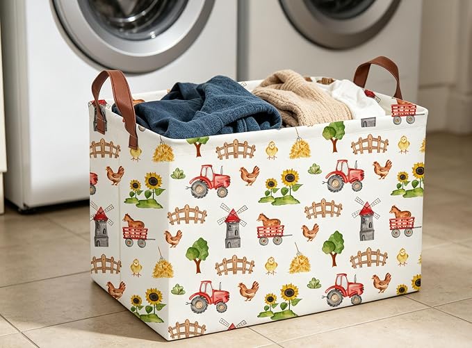 Cute Basket Farm Baskets for Home Decor Basket Rectangular Storage Bin Organizer Box Room Decor.(Farm)