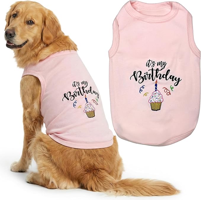 Parisian Pet Dog Shirt – 100% Cotton Shirts for Large Dogs – Pink Sleeveless Puppy Clothes – Lightweight and Breathable Dog Birthday Shirt – Girl Dogs Clothes - Stretchy Pet T Shirts