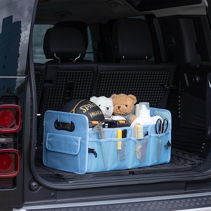 Car Trunk Organizer, Collapsible Car Organizers Storage Large Light Blue | Sturdy, Strong Capacity, Clean Decor, Multi Compartment Container Box, Adjustable Car Accessories for SUV Sedan Truck