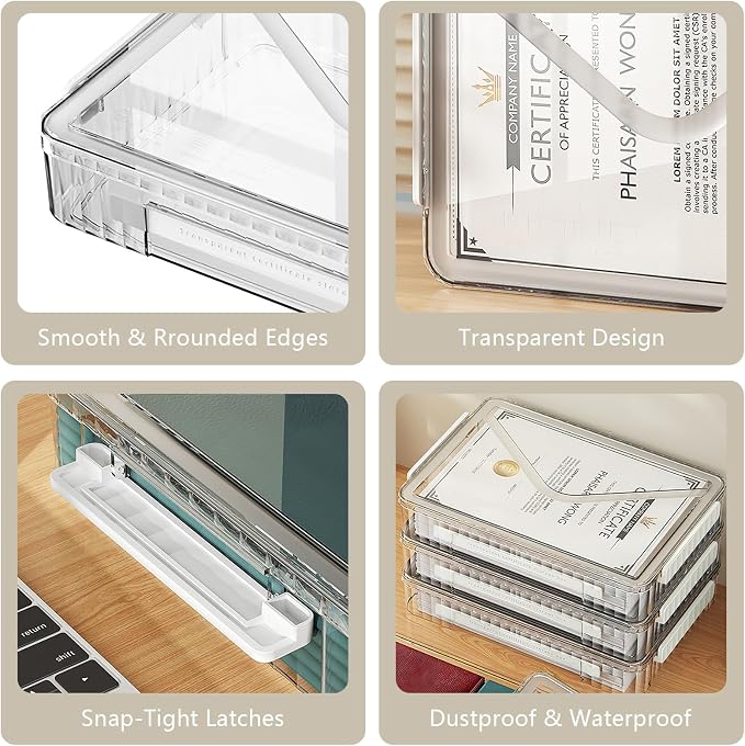 SAYEEC Clear File Storage Box Portable Project Case with Handle Plastic Storage Container with Lid Stackable Flat Storage Bin Document Magazine Protector Organizer for A4 Paper Photo Craft Scrapbook