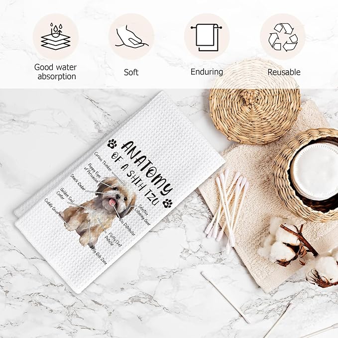Funny Shih Tzu Kitchen Towels - Gifts for Dog Lovers, Hand Dish Towels, Anatomy Tea Towel, Room Decor for Home Kitchen Bathroom